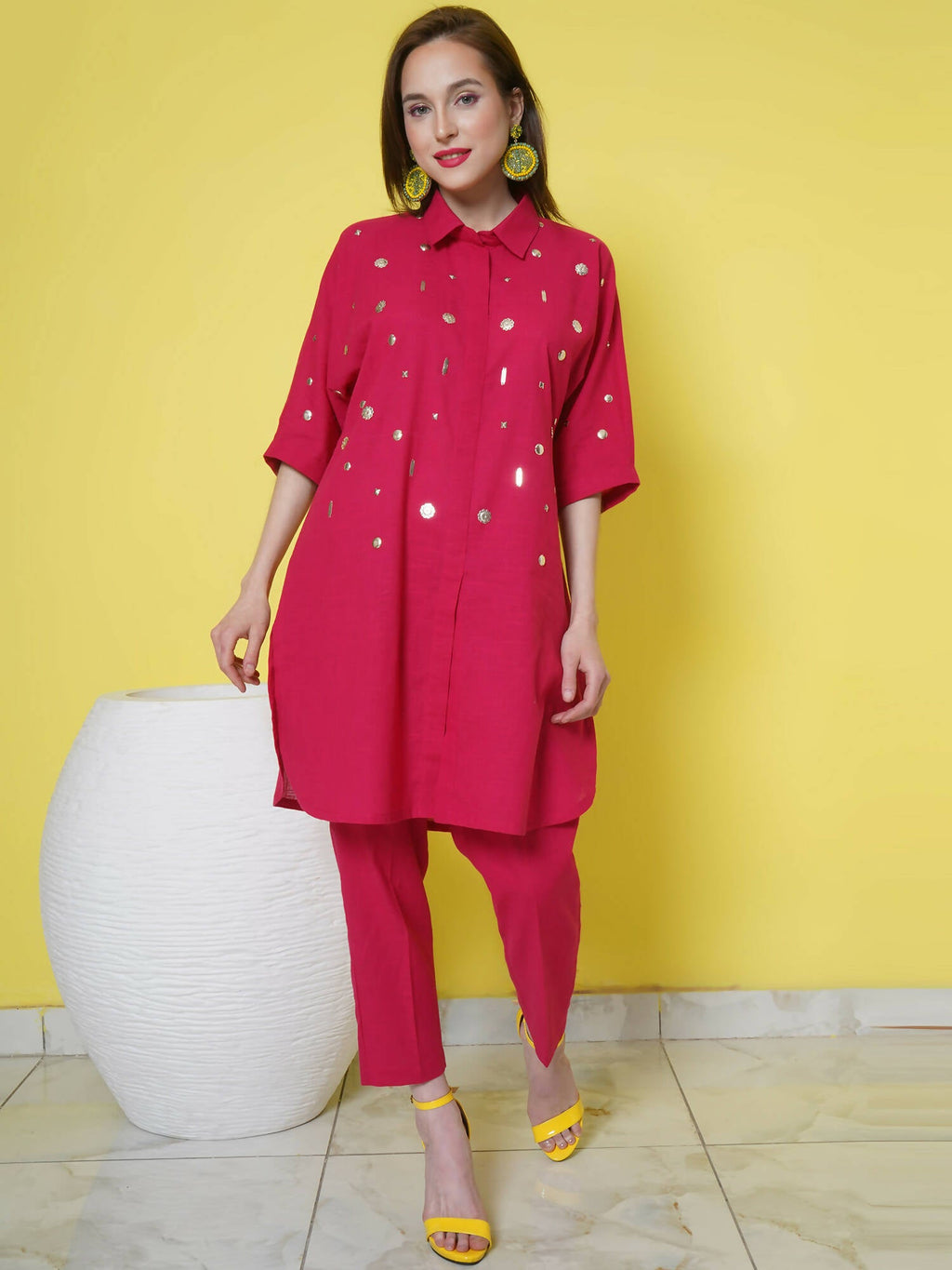 Women Republic Pink Cotton Embellished Kurta Set