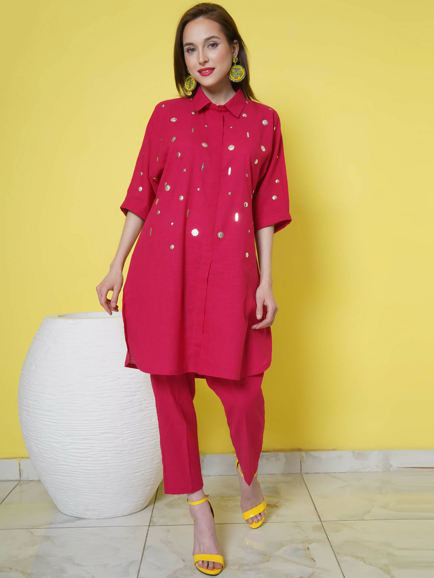 Women Republic Pink Cotton Embellished Kurta Set