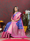 Lorenvalley Fashion Blue Cotton Woven Design Zari Meenakari Weaving Saree
