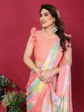 PR Fashion Peach Moss Chiffon Printed Saree