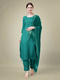 Jyoti Fashion Women's Teal Cotton Blend Embroidery & Sequence work Kurta with Trouser & Dupatta