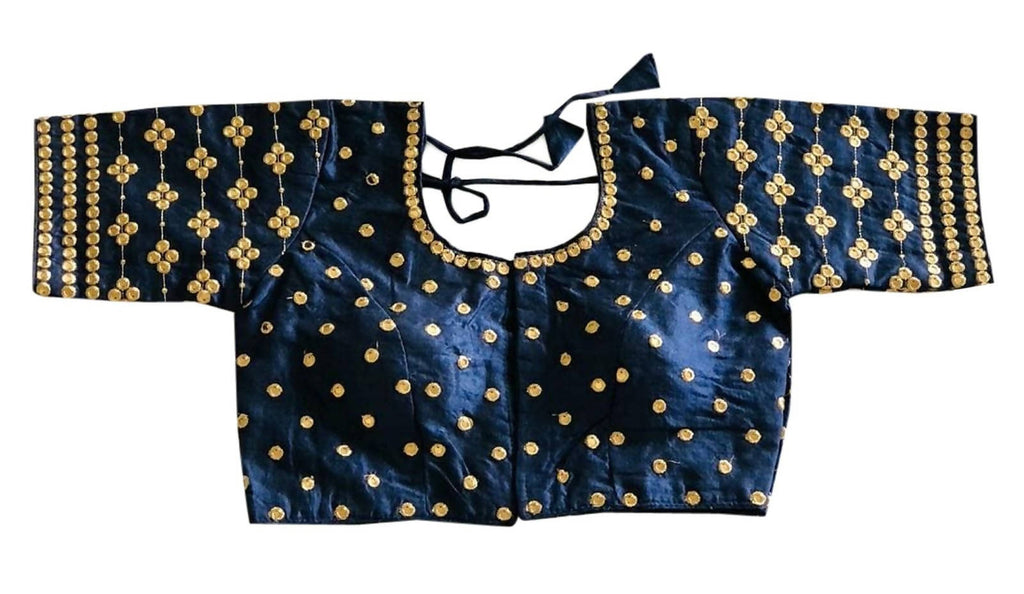 Vamika Navy Blue Banglori Silk Embroidery Blouse