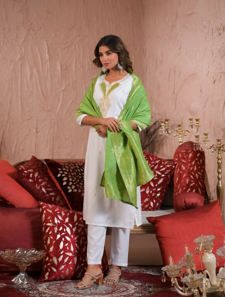 Ethnic Festive Wear Viscose blend Off White Stitched Suit With Dupatta - Tanisha