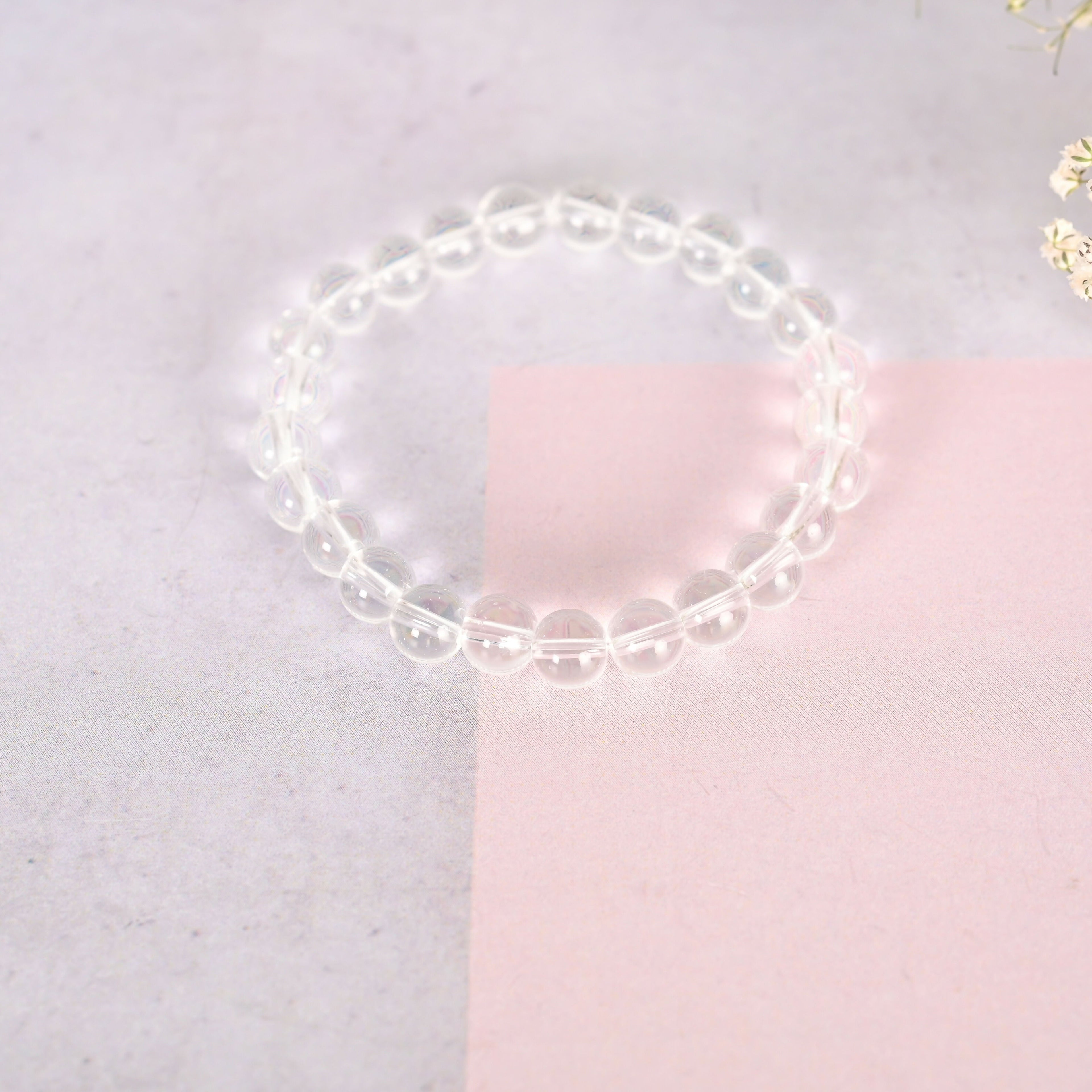 NVR Men & Women Transparent Beaded Elasticated Bracelet
