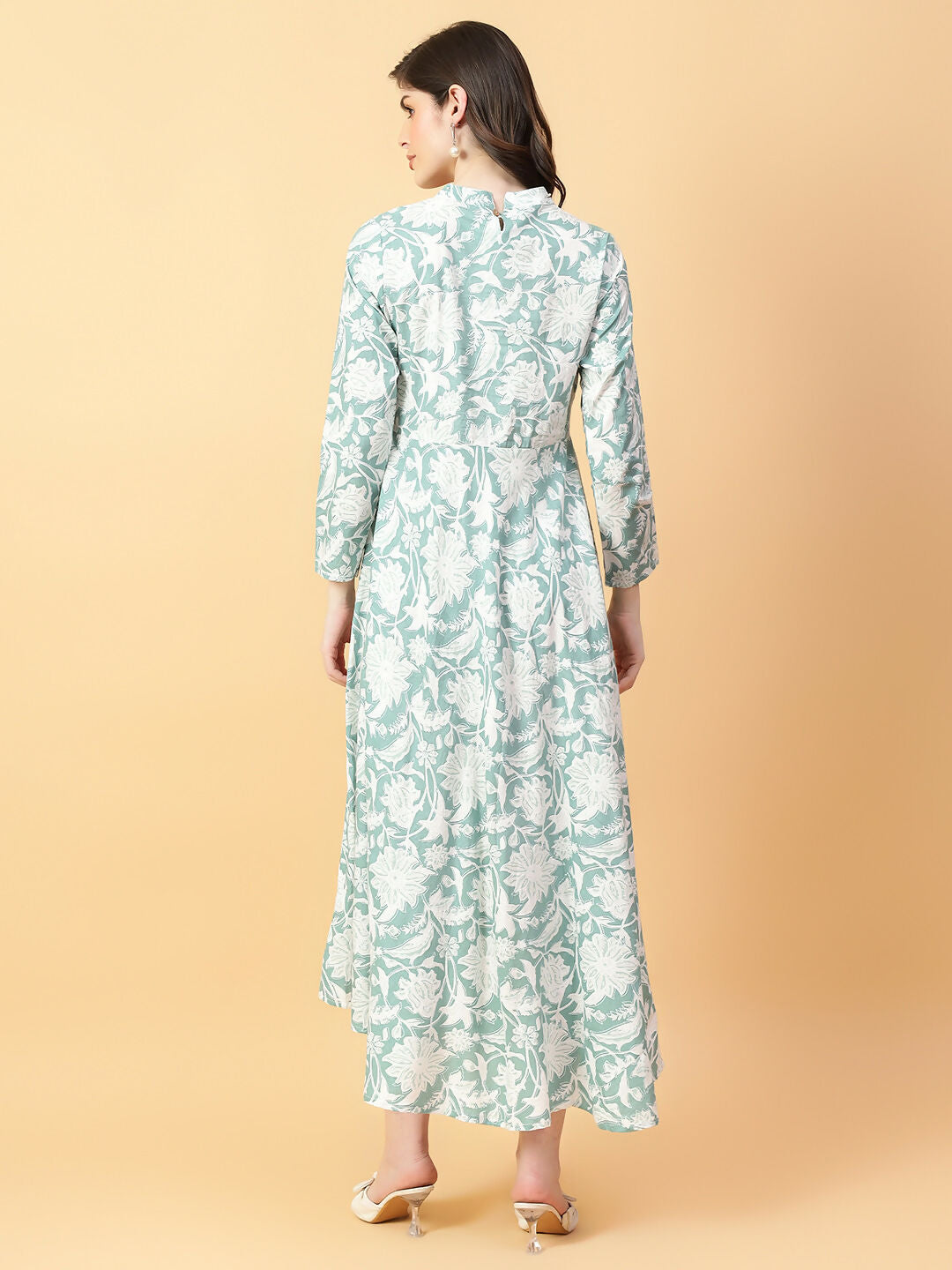 Joban Fashion Green Cotton Printed & Hand Work Dress