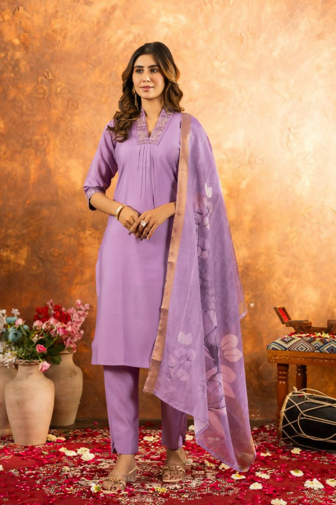 Lavender Embroidery Work Salwar Kurti Kameez by Infinity Export