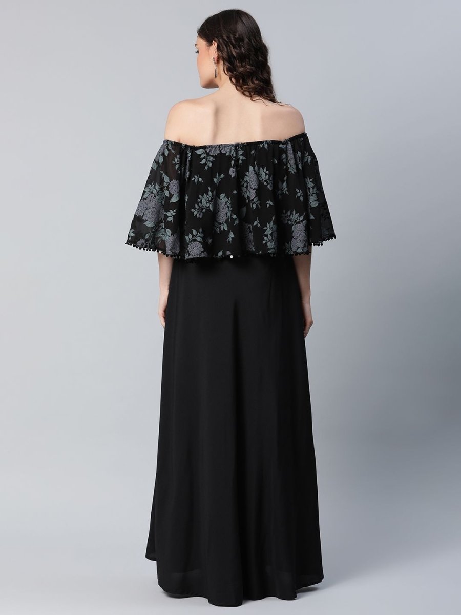 Ahalyaa Women Crepe Printed Black Dress