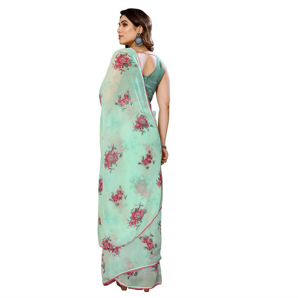 Women's Partywear Designer Firozi Georgette Fancy Saree - Satrangi