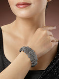 NVR Women's Silver-Toned German Silver Oxidised Kada Bangle