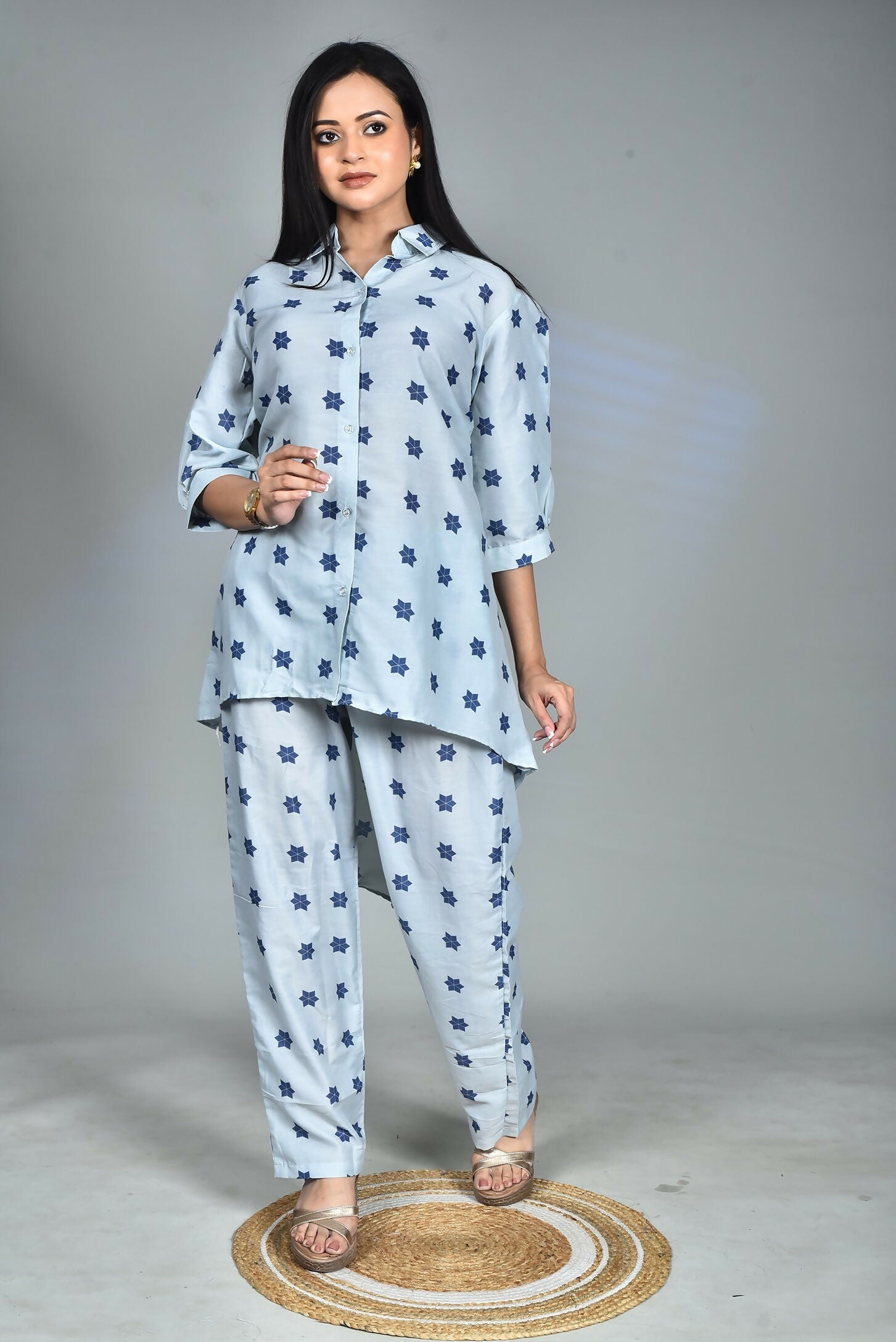 Morchari Digital Print Semi Muslin Co-Ord Set Top & Trouser-Multicolor