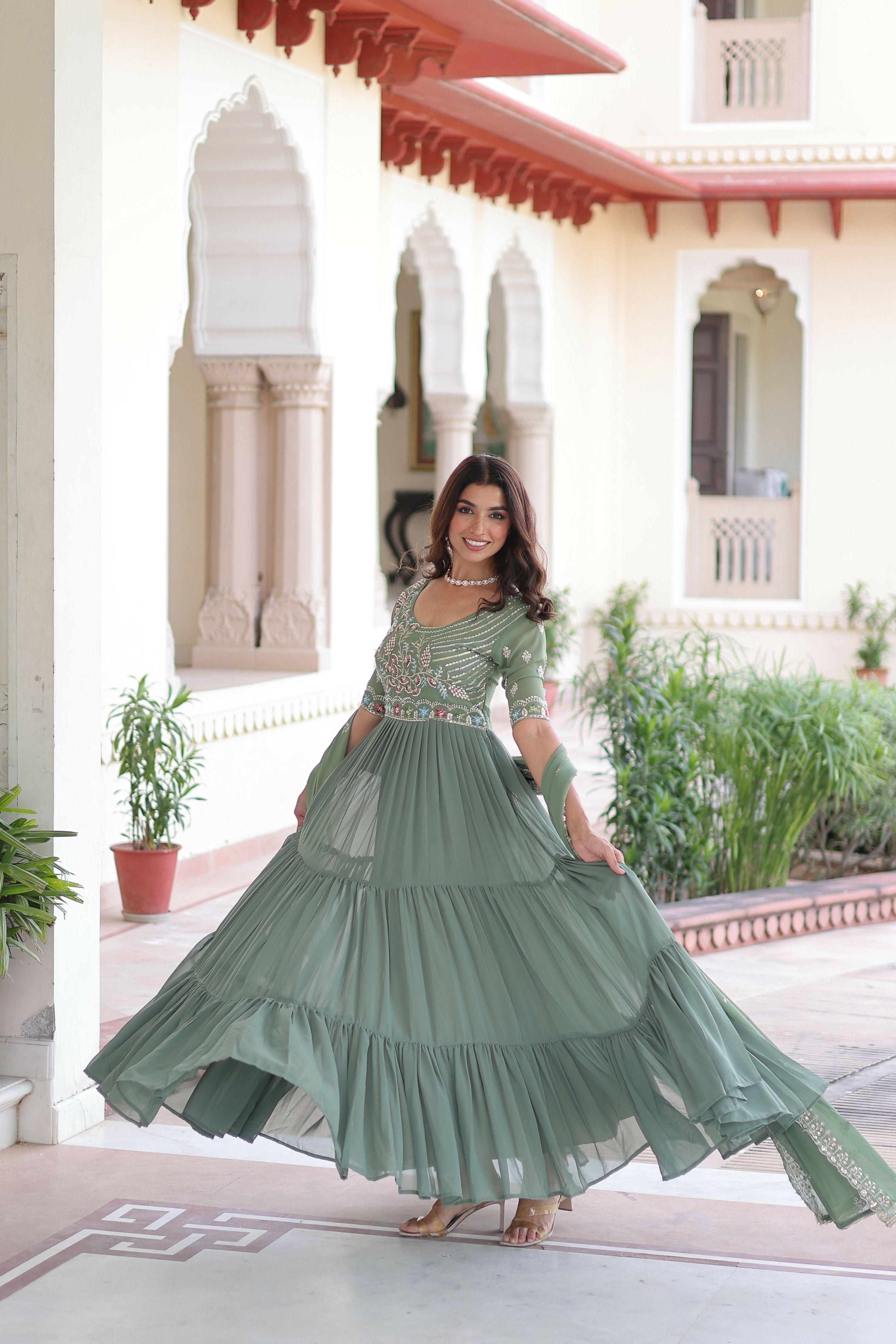 Joban Fashion Pista Readymade Kurta Set With Sequence embroidery Work