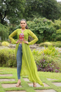 Vastranavya Parrot Green Navratri Special Kutchi Patch Work with Leheriya Printed Kurti