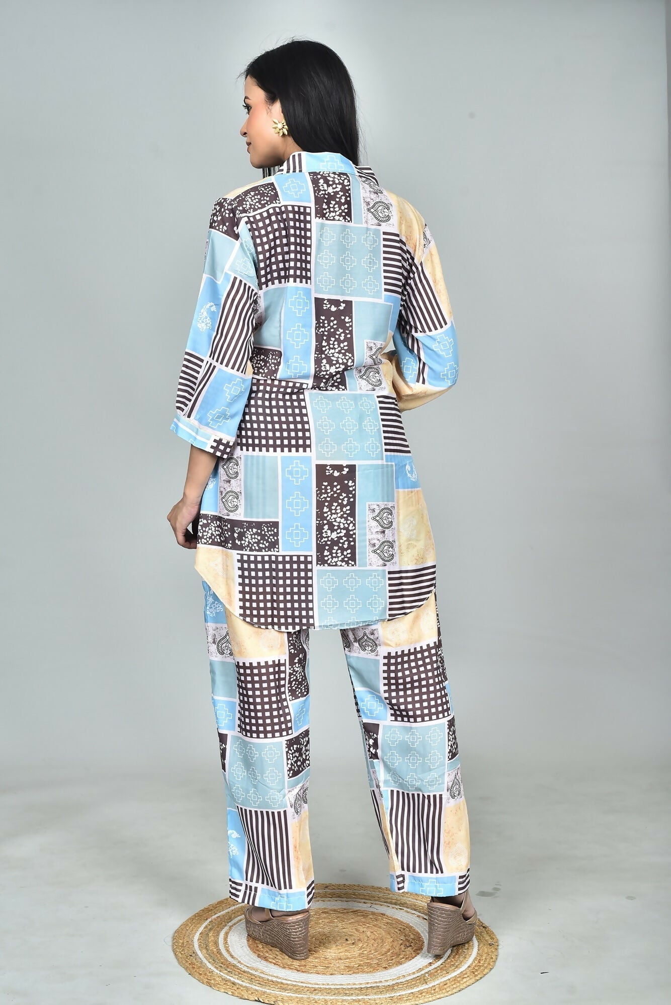 Morchari Digital Print Semi Muslin Co-Ord Set Top & Trouser-Multicolor