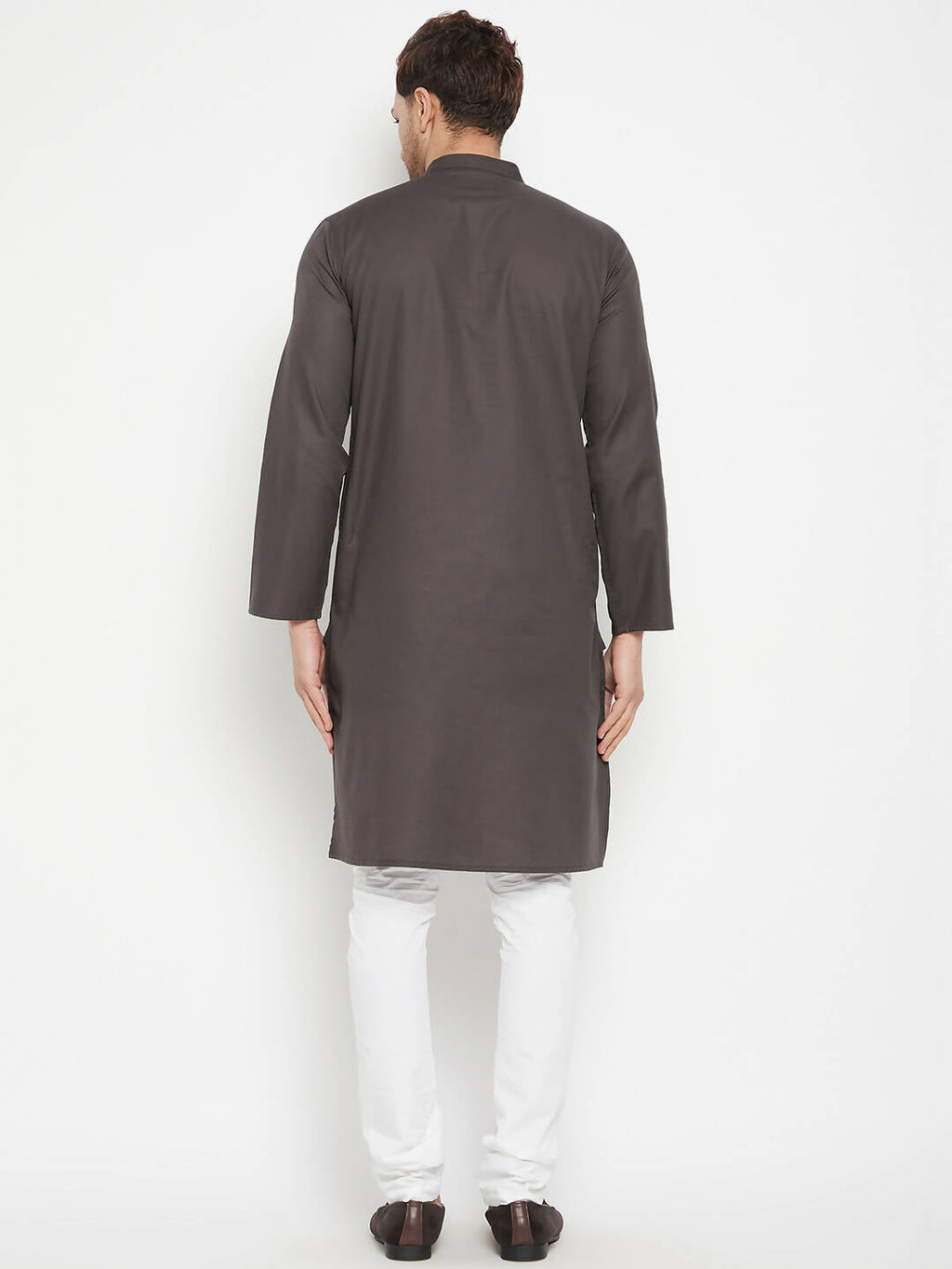 Even Apparels Brown Color Pure Cotton Long Men's Kurta With Band Collar