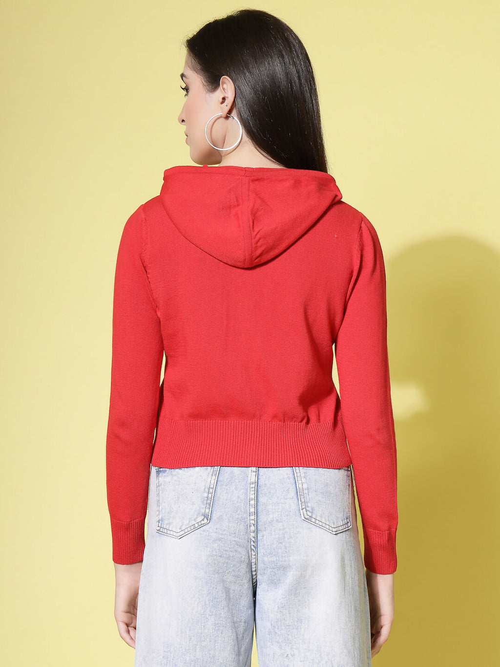 Women Winter Red Cotton Cardigan - Wool Trees