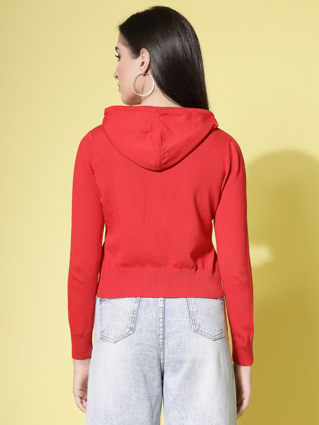 Women Winter Red Cotton Cardigan - Wool Trees
