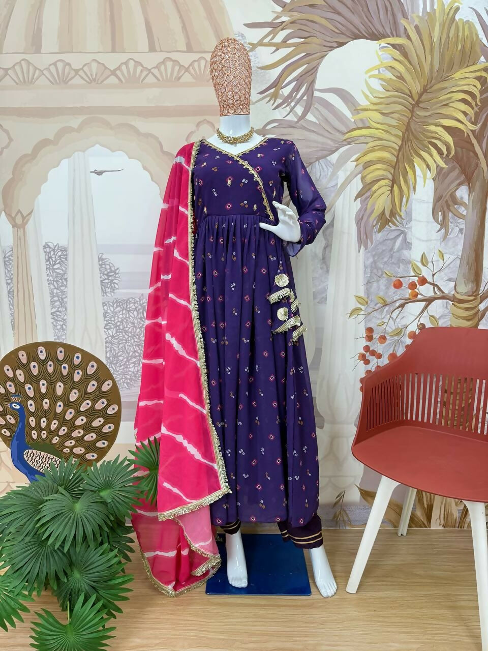 Teeya Creation Purple Faux Georgette Gown