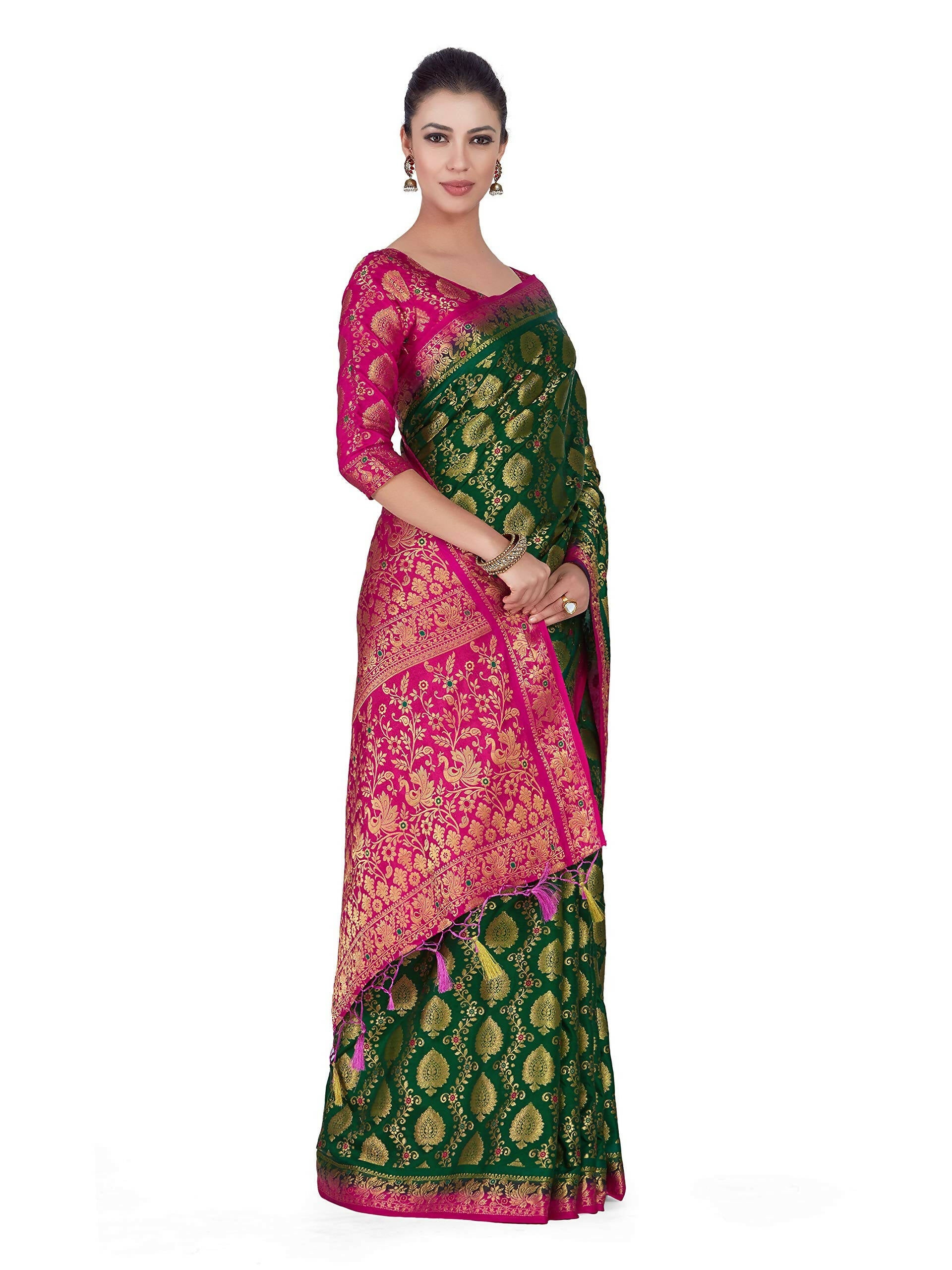 Mimosa Women's Green Color Beautiful Kanchipuram Silk Saree