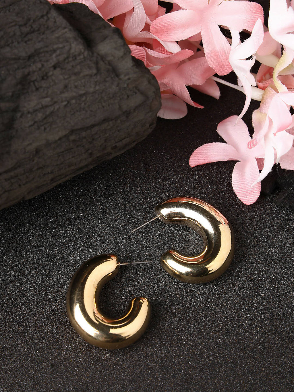 NVR Women Gold-Polished Circular-Shaped Half Hoop Earrings