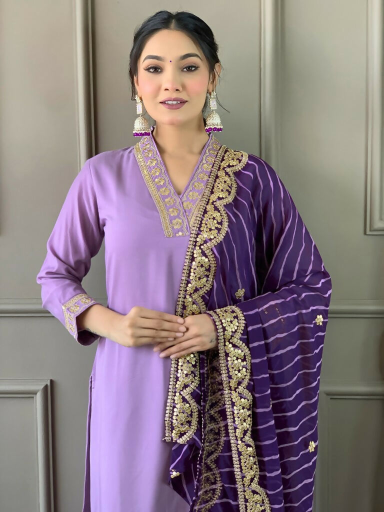 Partywear Designer Viscose Silk Blend Purple Stitched Suit With Dupatta - Tanisha