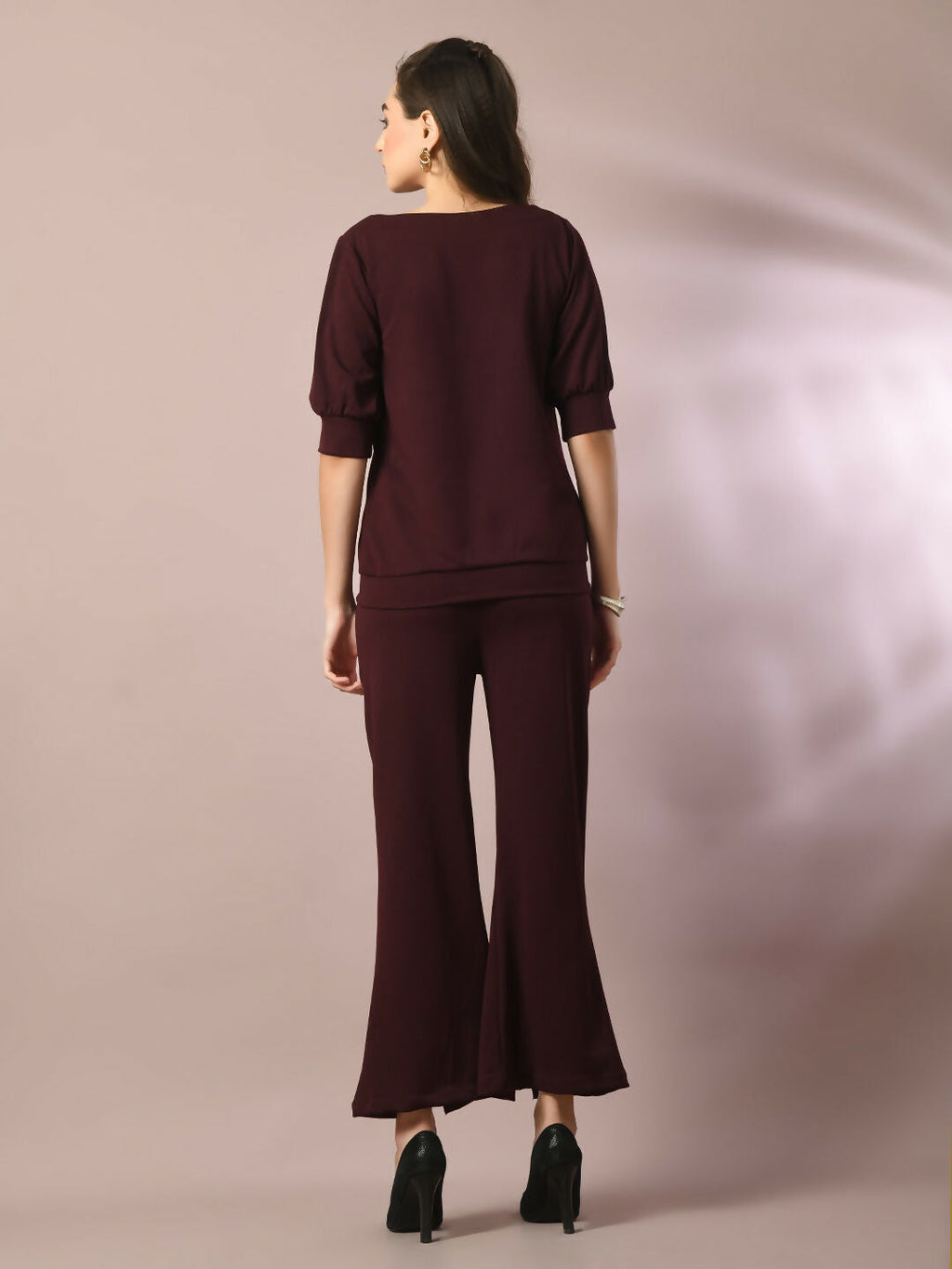 Myshka Women's Coffee Brown Solid Boat Neck Party Top