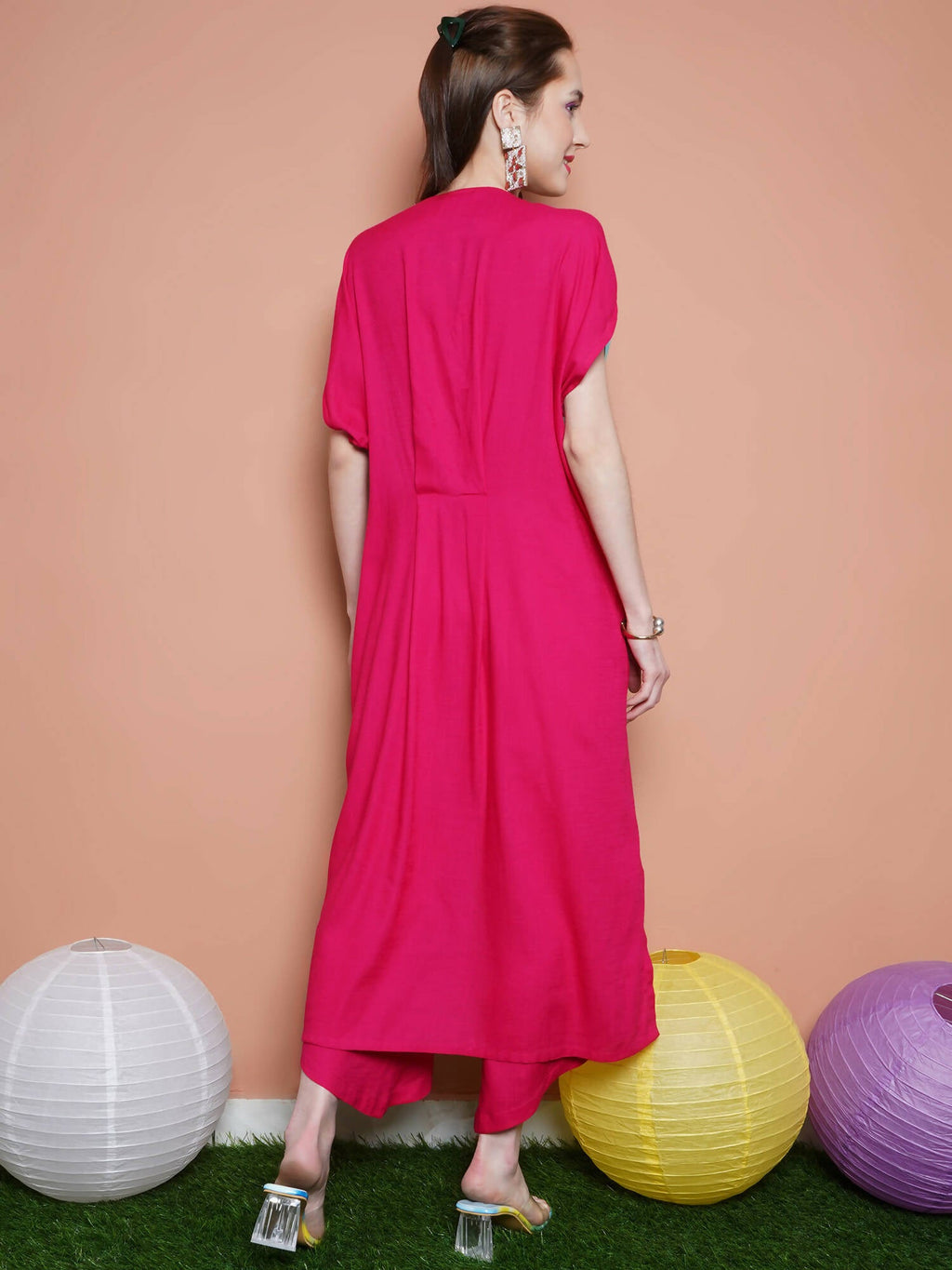 Women Republic Blue And Pink Assyemtrical Kurta Set