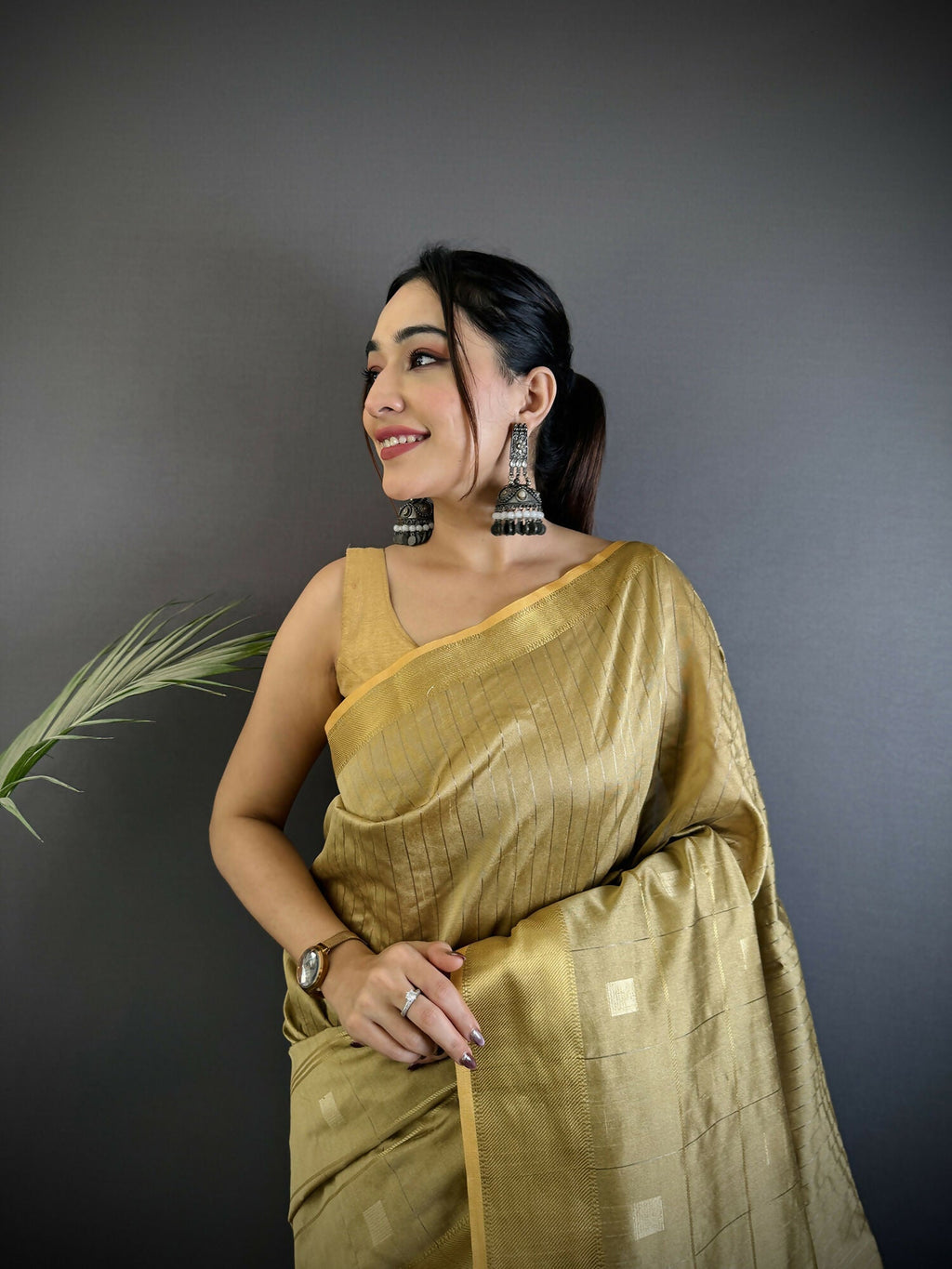 Joban Fashion Ivory Bhagalpuri Cotton Silk Stripes/Box Saree