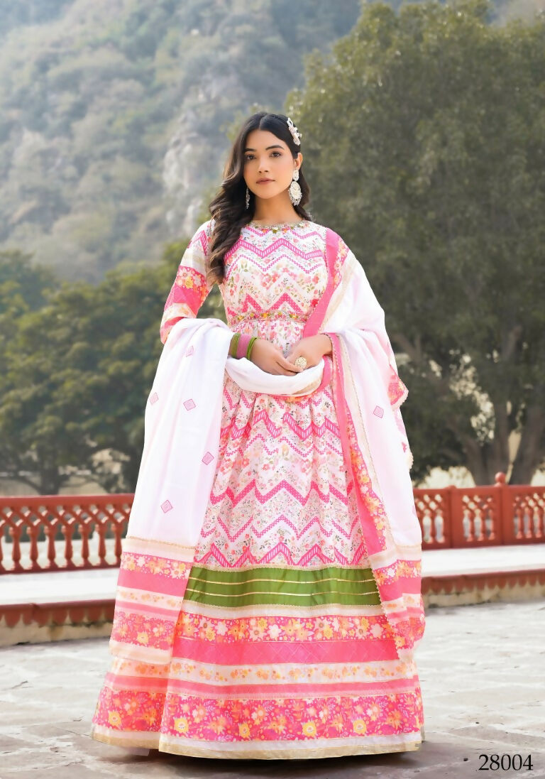 Wedding Designer Multi Soft Dola Silk Anarkali suit with Dupatta - Sanj