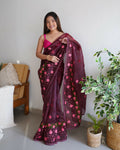 Vamsee Sarifaa Maroon Organza Saree