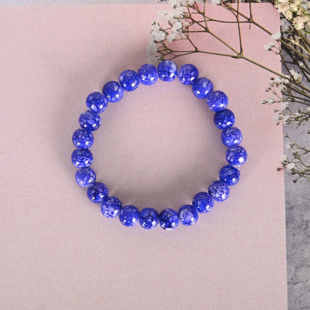 NVR Men & Women Blue Marbel Crystal Elasticated Bracelet