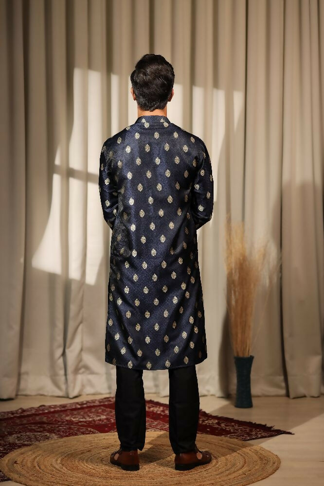 Blue Viscose Jacquard Wovon Designer Kurta Set - Mahotsav