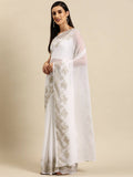 Ahalyaa Women's Traditional Semi Stitch Saree - White