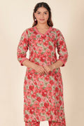 Aramya Red Soft Cotton Floral Panelled Kurta for Women