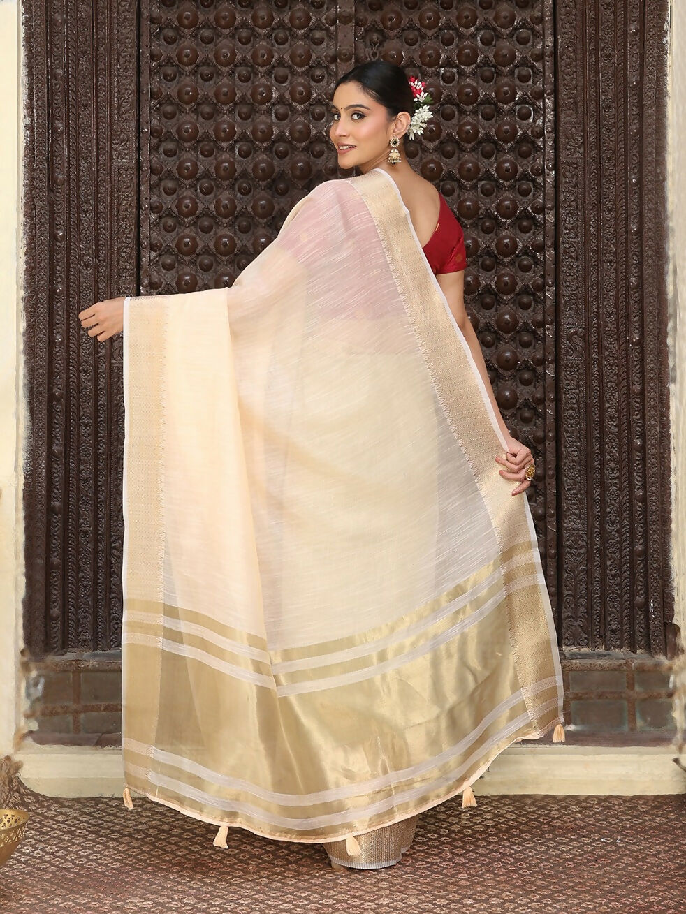 Shree Shyam Fashion Peach Cotton Saree