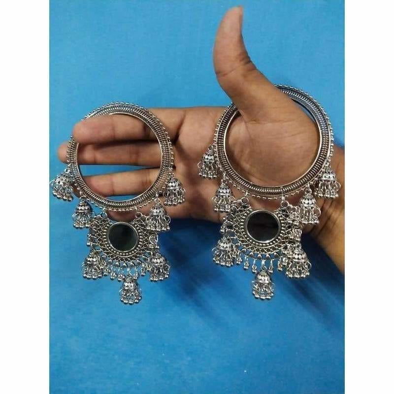MS Fashion India Small Silver Jhumkas With Pearls Latkan Bangles