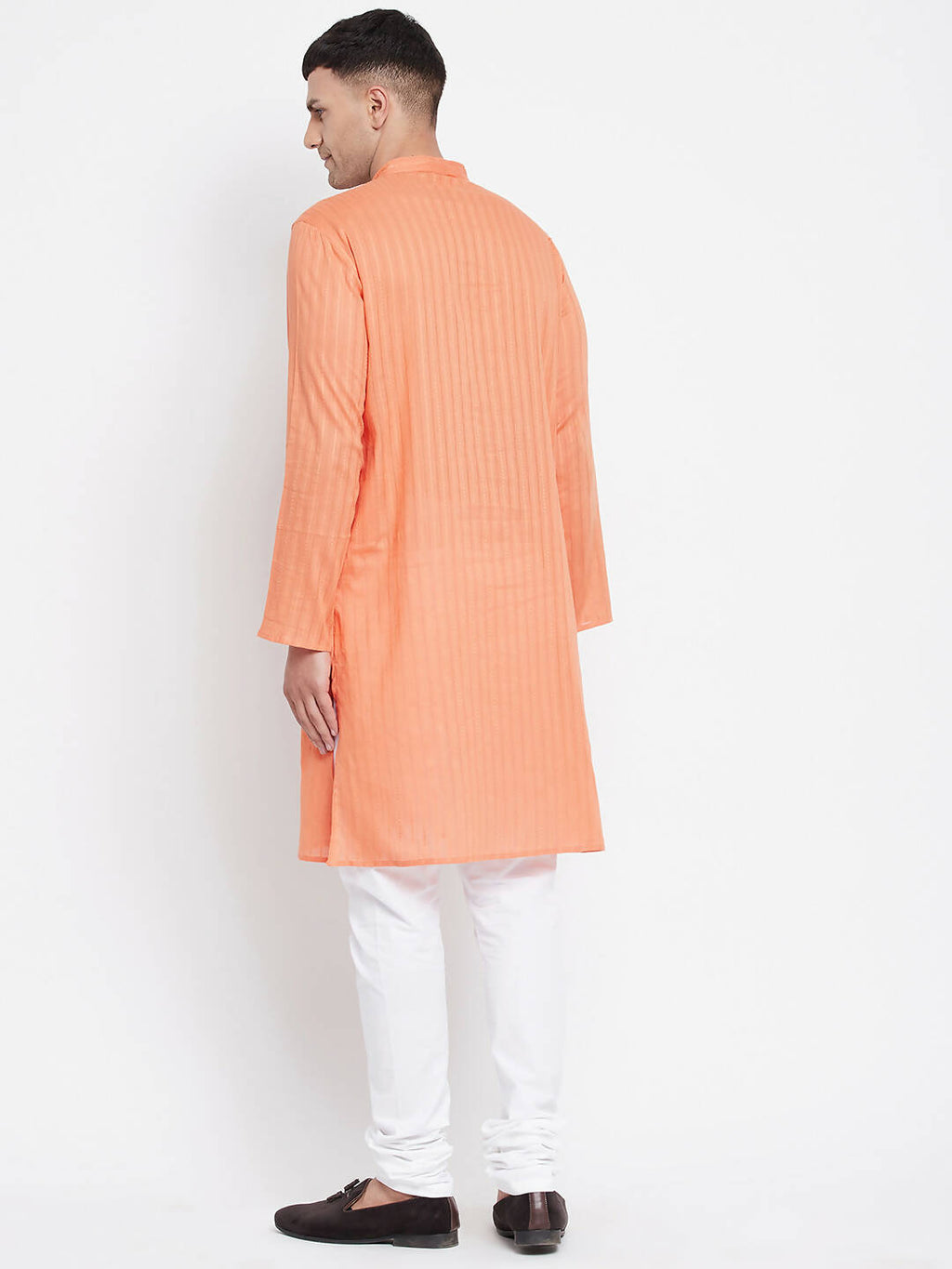 Even Apparels Orange Color Pure Cotton Men's Kurta With Band Collar