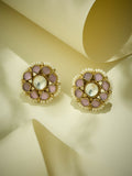 Nuyug 22K Gold-Plated Pink Kundan Studded & Beaded Floral Shaped Studs