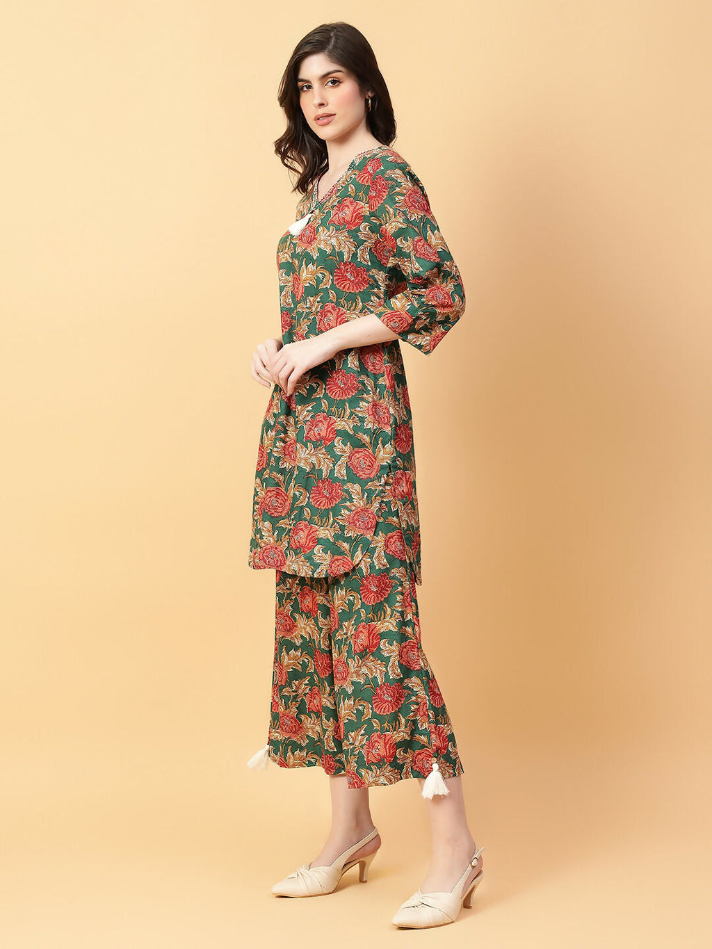 Joban Fashion Green Cotton Printed & Hand Work Co-ord Set