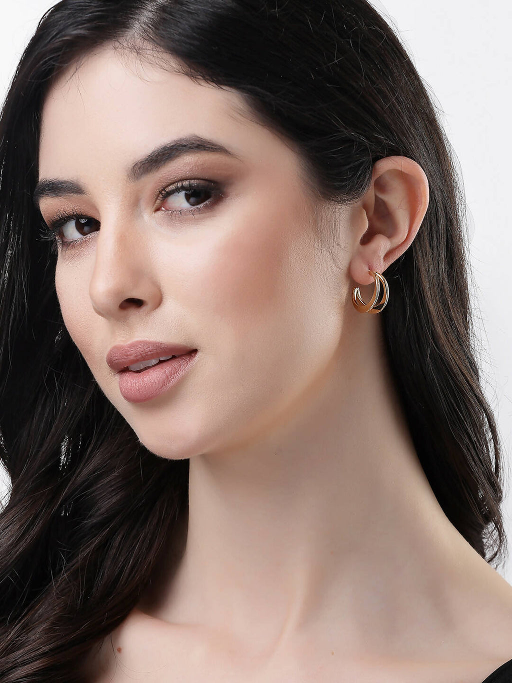 NVR Women Gold-Toned Circular Hoop Earrings