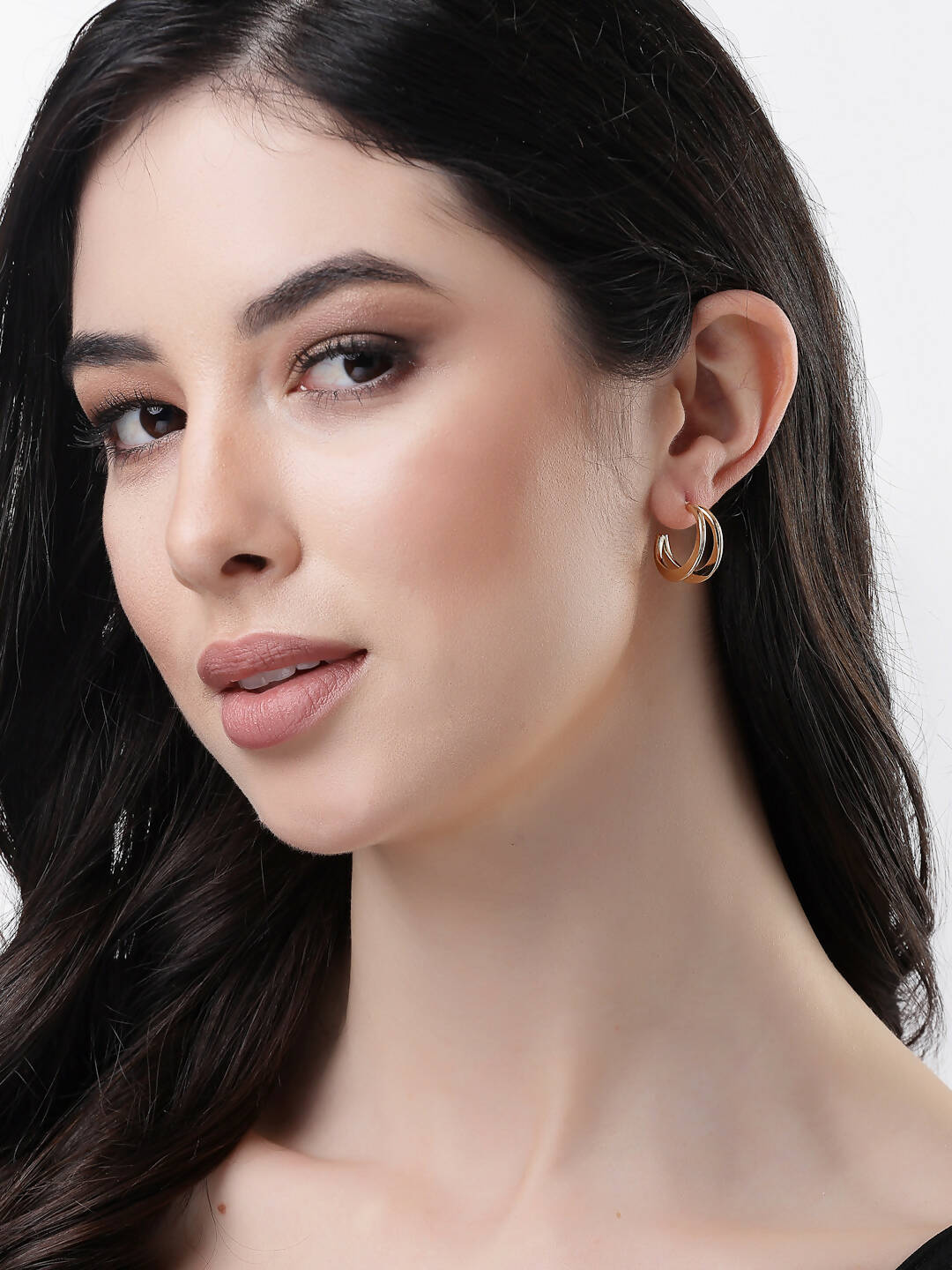 NVR Women Gold-Toned Circular Hoop Earrings