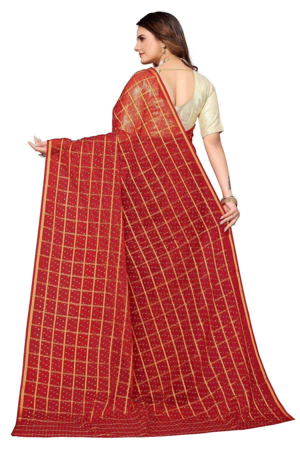 Vamika Red Jari Work Chiffon Saree (GARVITA RED)