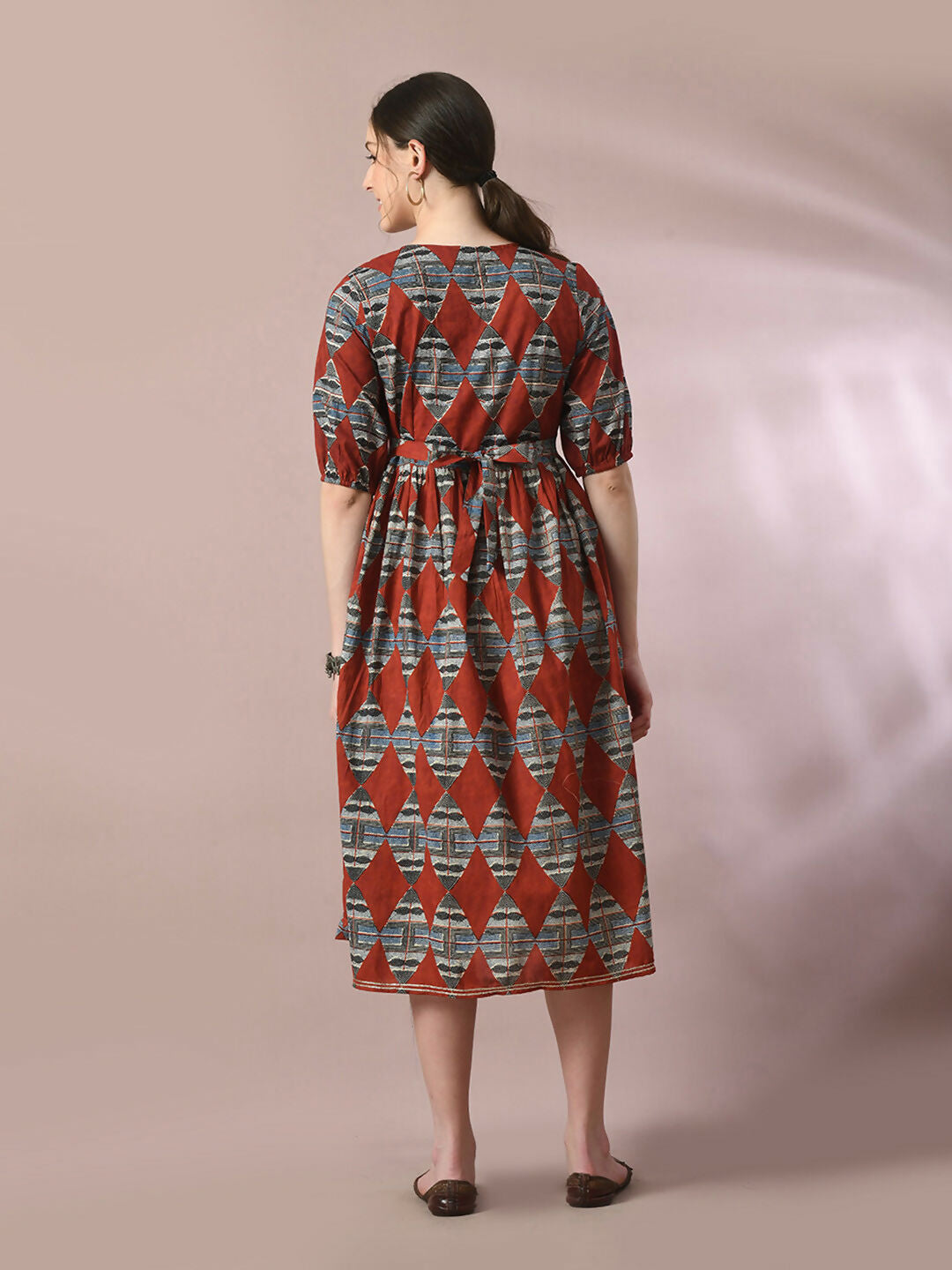 Myshka Women's Multi Printed Cotton V-Neck Empire Party Dress