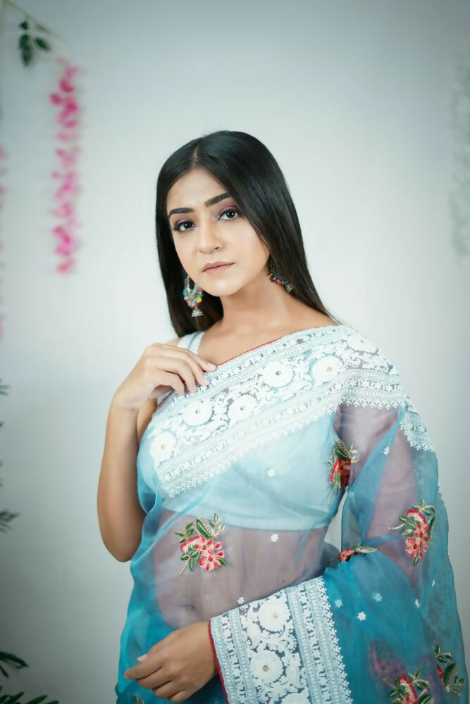 Vamsee Patralekha Blue Organza Saree