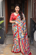 Red Cotton Crepe Batik Print Saree with Unstitched Blouse - Hiral Fashion