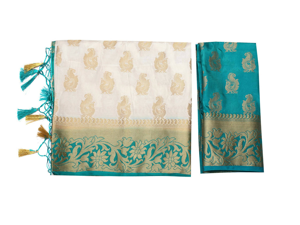 Mimosa Women's Kanchipuram Silk Beige Saree
