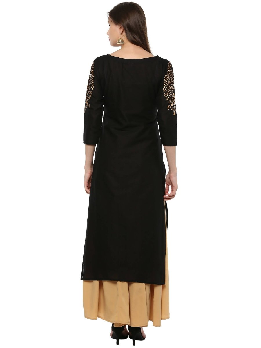 Ahalyaa Black Chanderi Gold Print Kurta