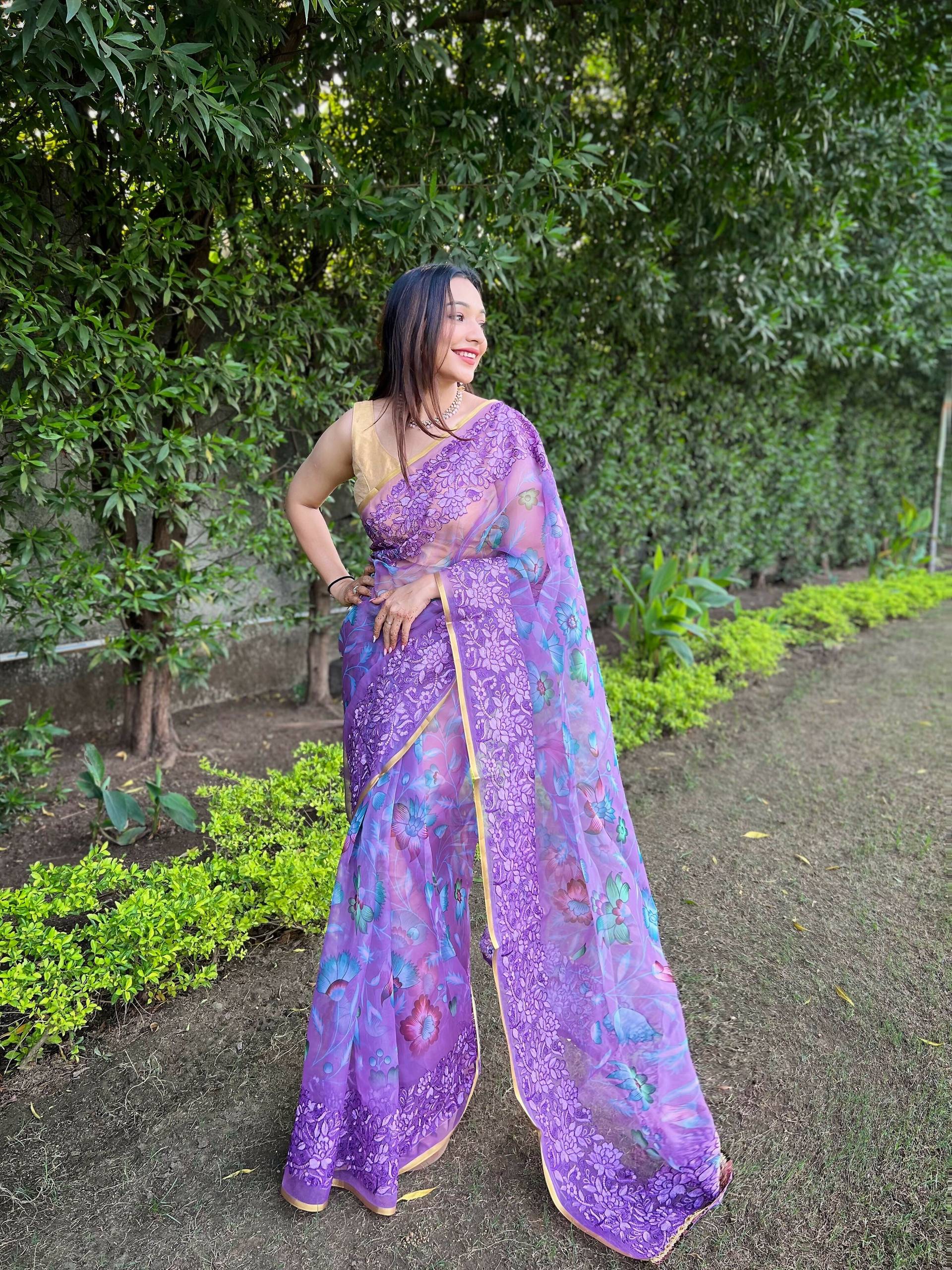 Vamsee Bavari Purple Organza Saree