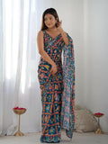 Designer Partywear Georgette Blue Fancy Saree-Durga