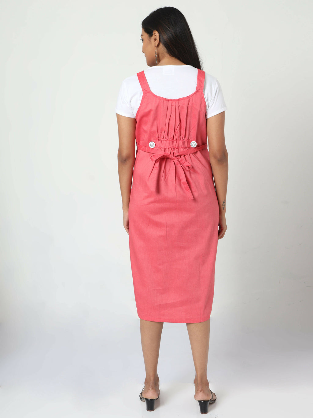 Manet Half Sleeves Solid Maternity Dress With Concealed Zipper Nursing Access - Red