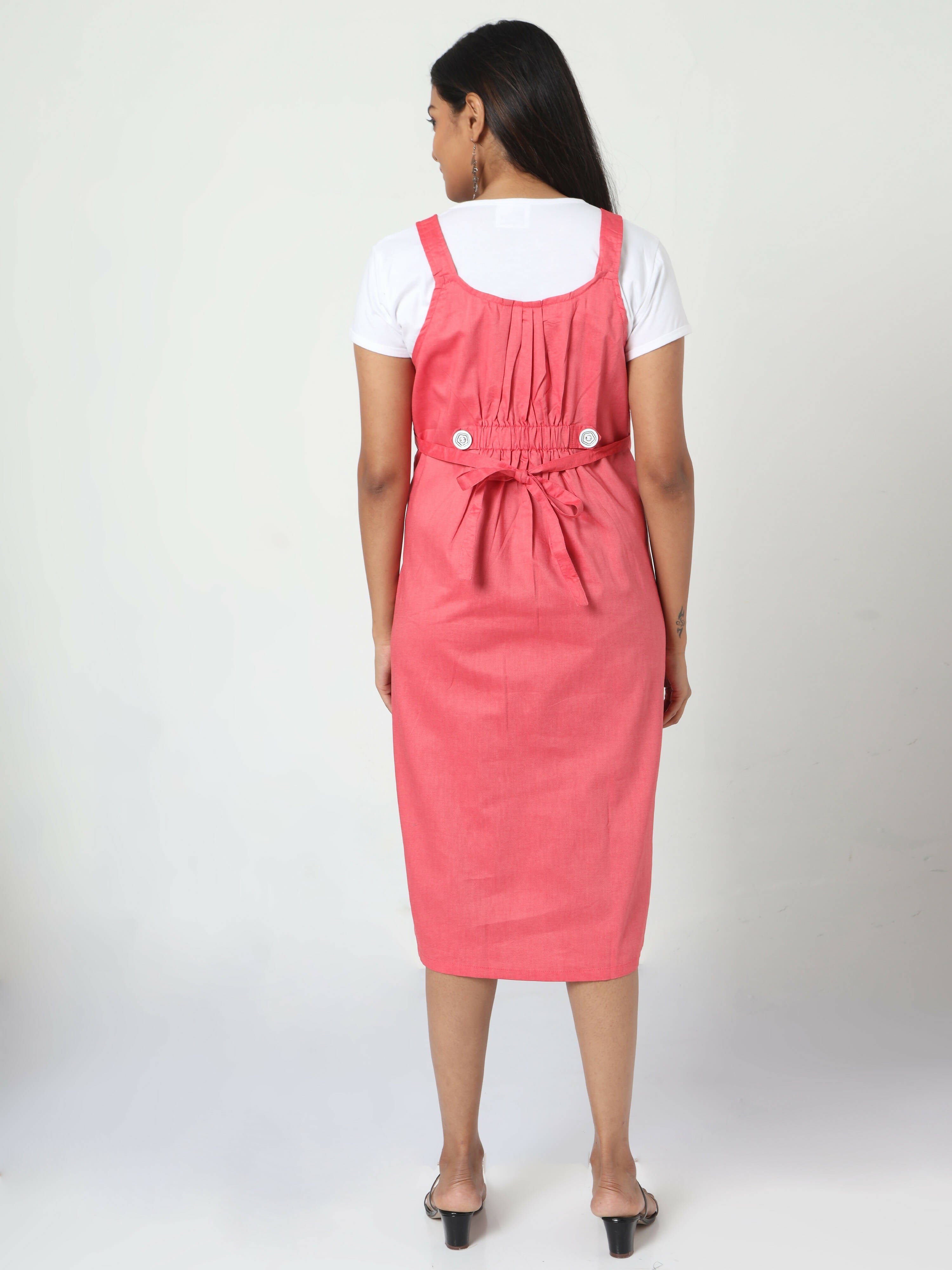 Manet Half Sleeves Solid Maternity Dress With Concealed Zipper Nursing Access - Red